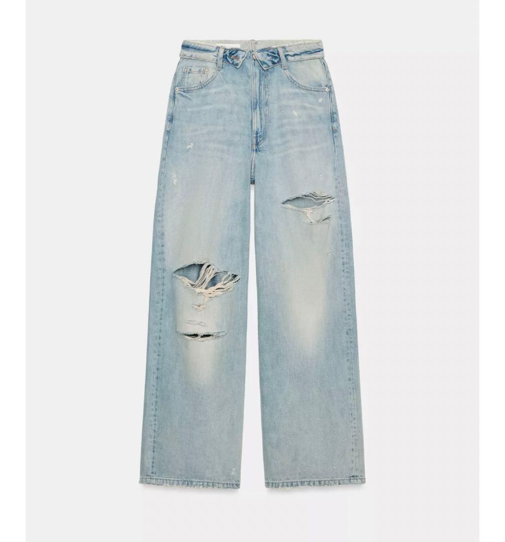 ZARAザラ新品TRFミッドライズ折り返しウエストデニムパンツ36 - メルカリ