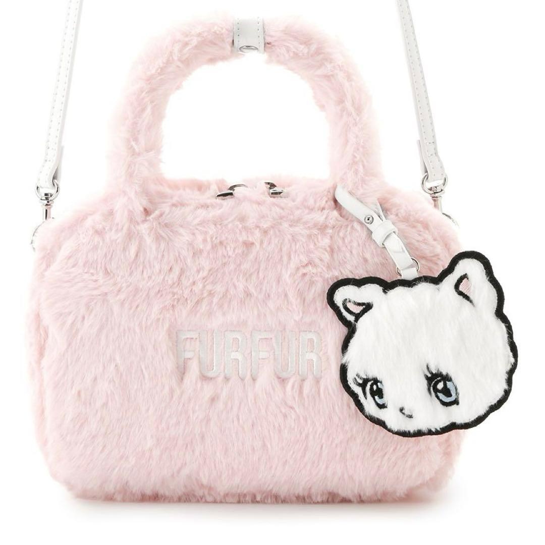 FURFUR foxy ミラー付き エコファー スクエアボストンバッグ ピンク