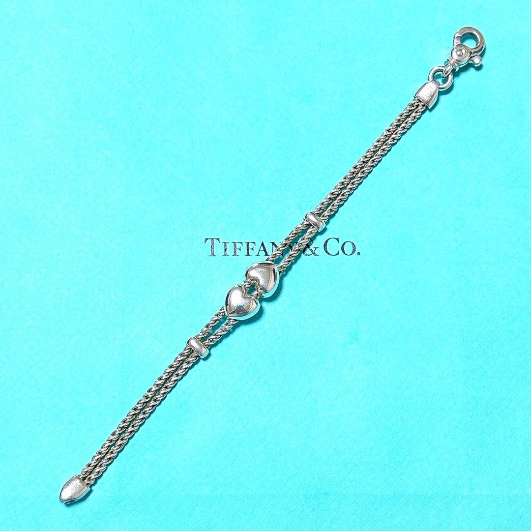 【美品】19.2cm ティファニー ダブルロープ ハート ブレスレット 925