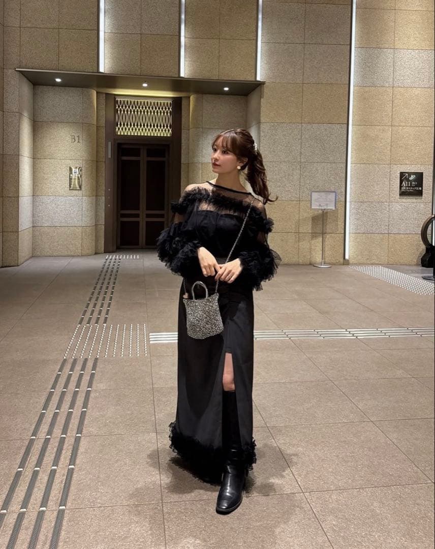 スカートセット】【匿名発送】ECREL ドットチュールフリルブラウス