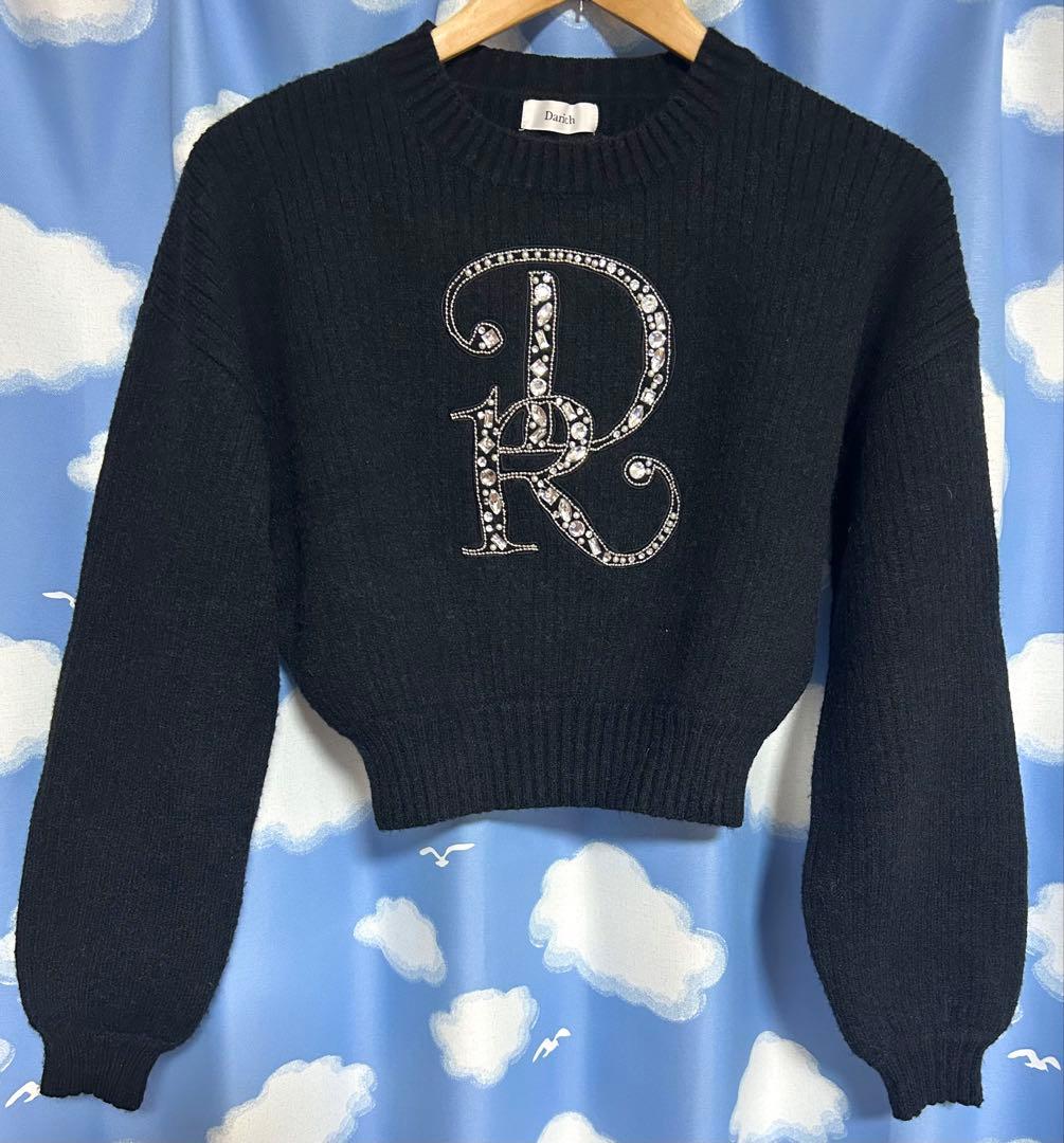 Darich ダーリッチ DRビジューボリュームリブニットトップス ブラック