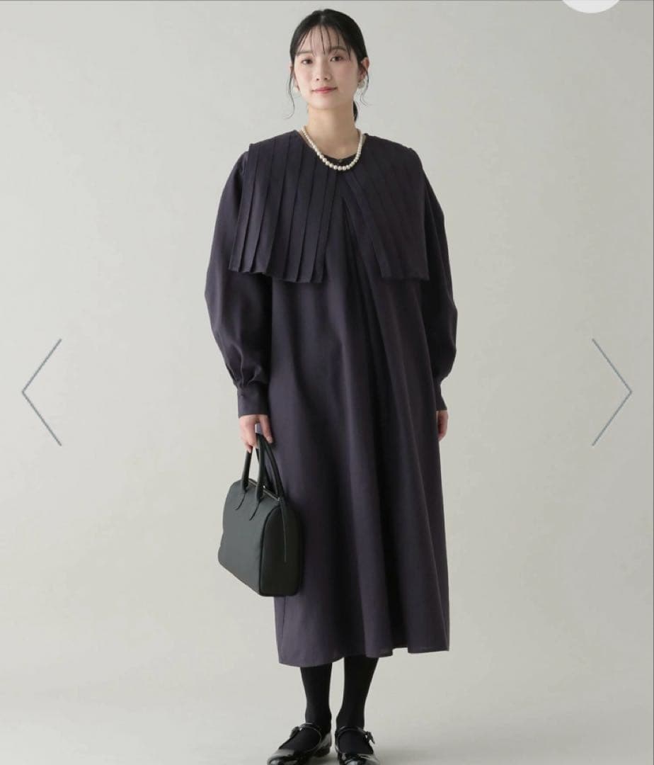 新品《natural by clip》プリーツ襟タックワンピース