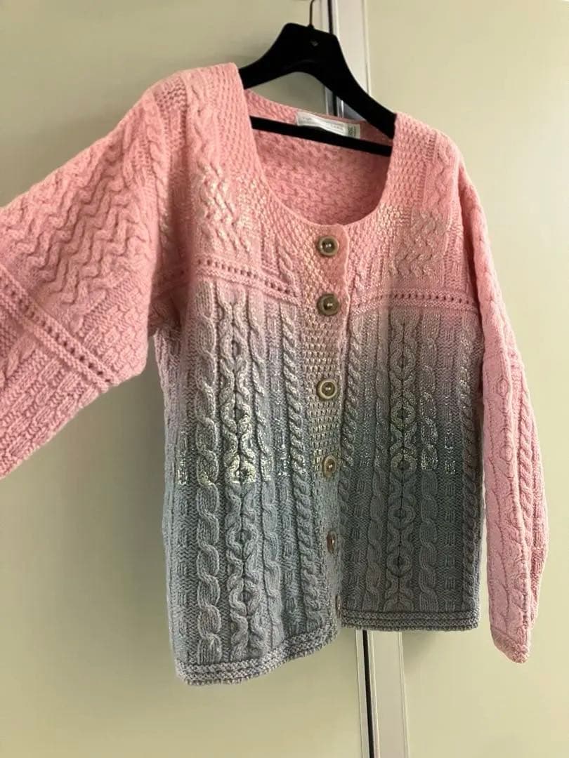 YUKI FUJISAWA 箔プリント ケーブルニットセーター ピンク