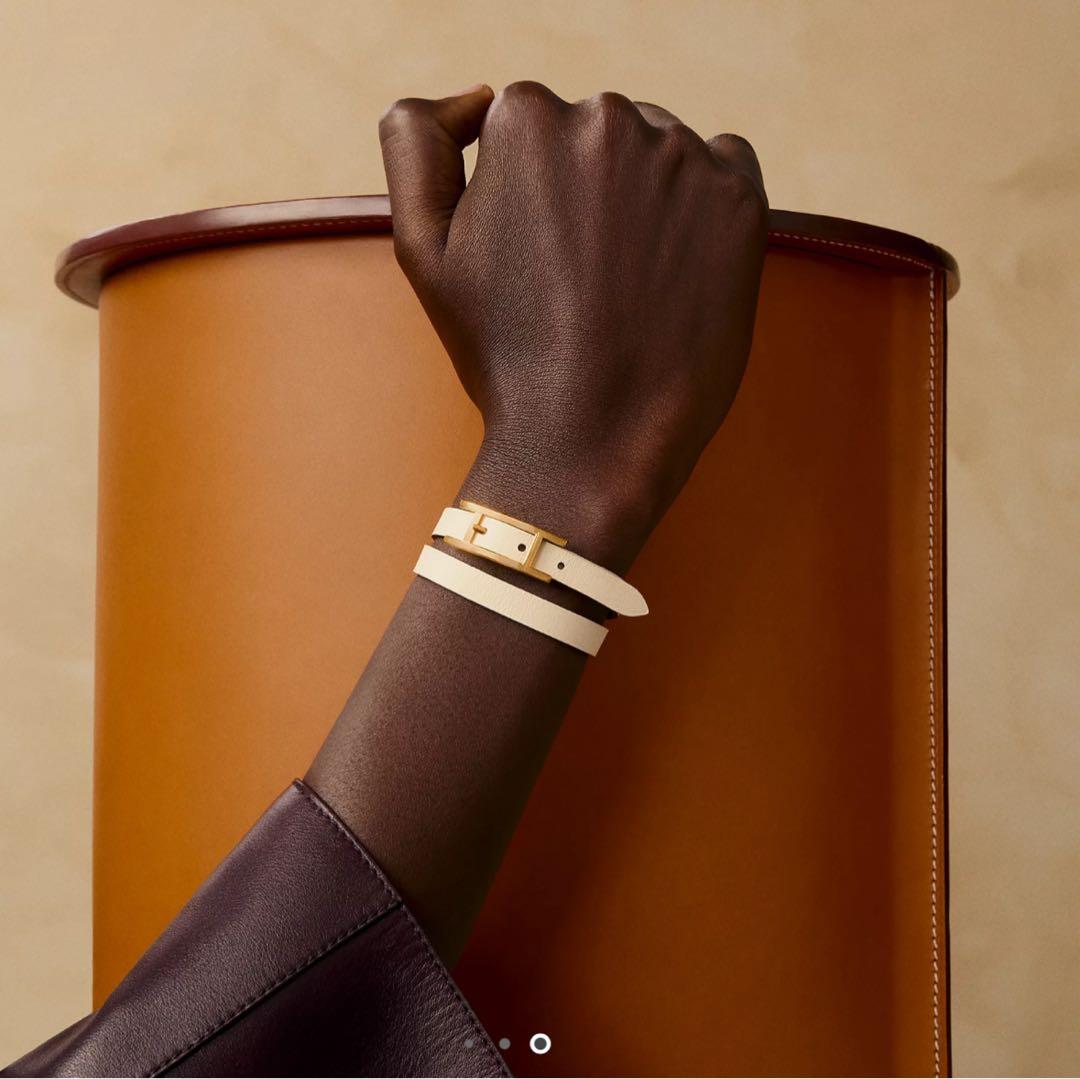 値下げエルメスレザーブレスレット 《ビーアピ》 エトゥープ・ナタゴールド金具T2