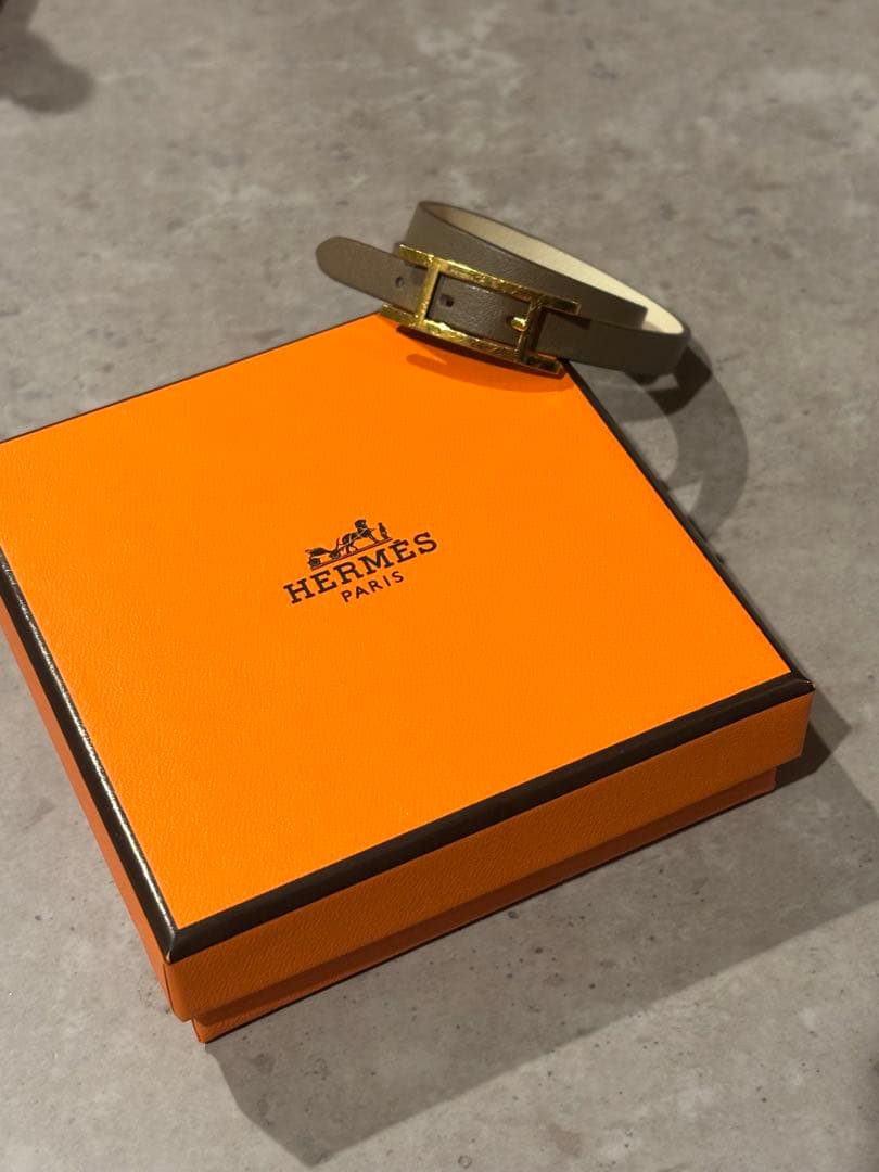 値下げエルメスレザーブレスレット 《ビーアピ》 エトゥープ・ナタゴールド金具T2