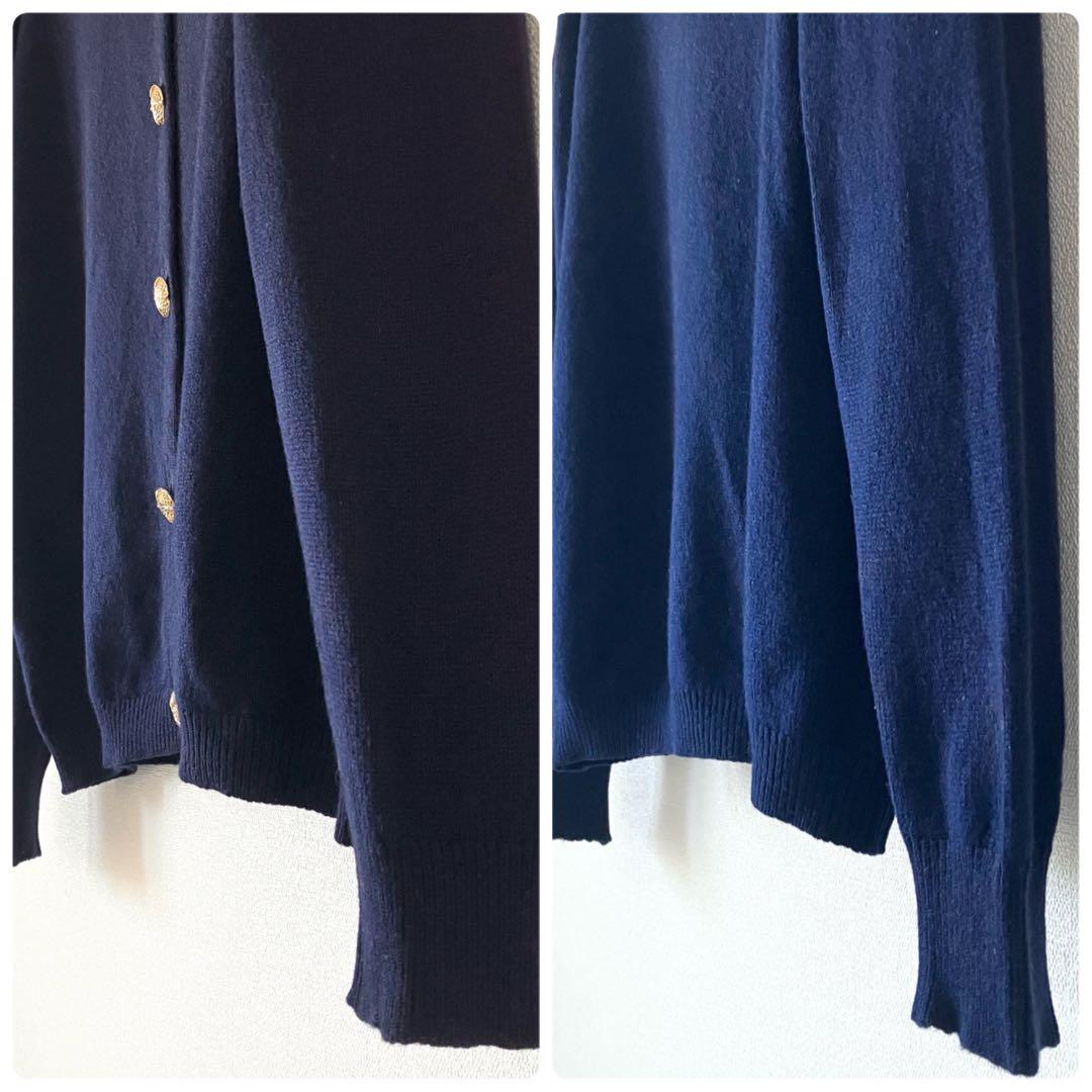 バランタイン カシミヤ100% 金ボタン ニットカーディガン38 ネイビー