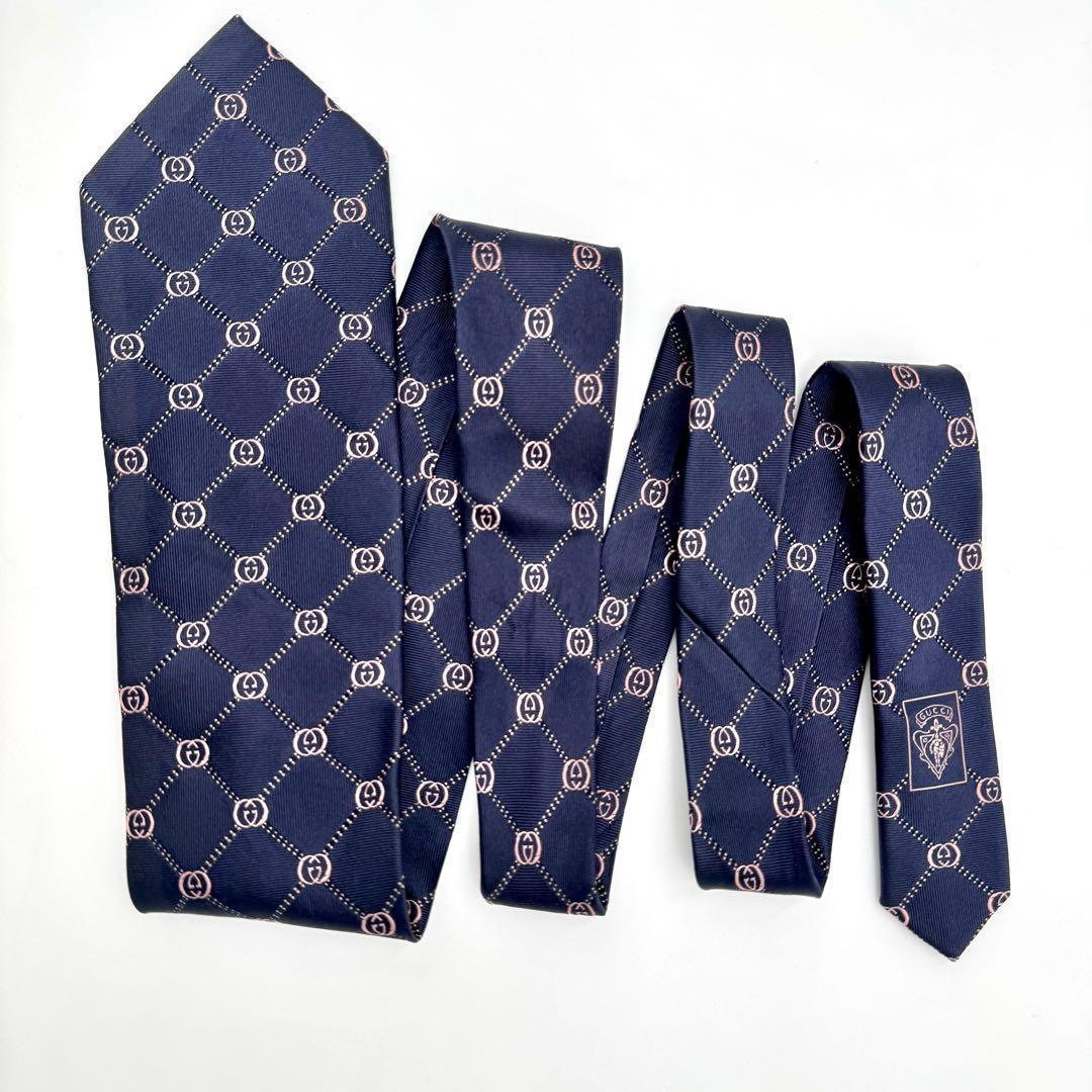 極美品 GUCCI グッチ ネクタイ インターロッキング GG ダイヤチェック