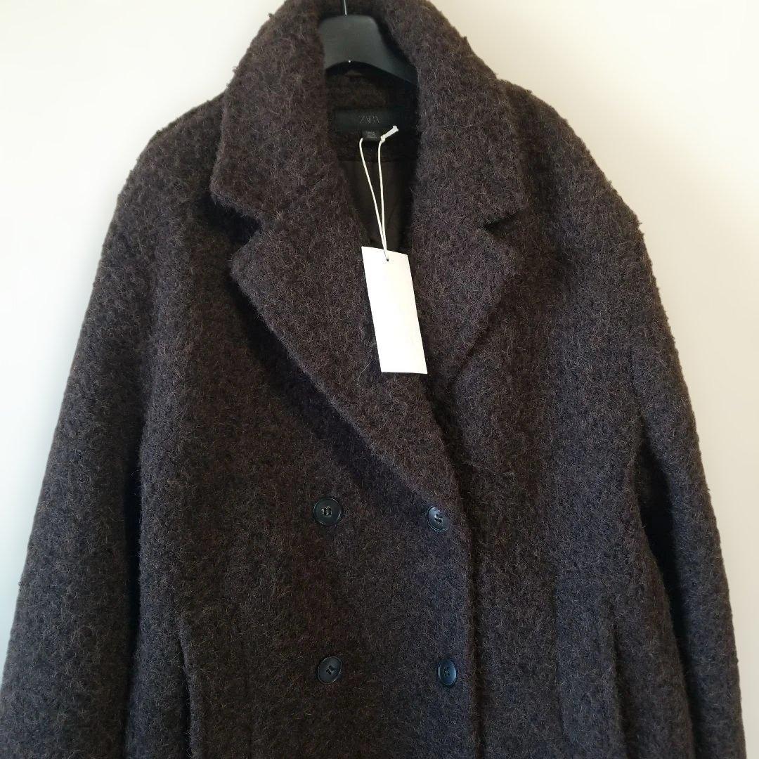 大人気】ZARA ブークレダブルブレストミディ丈コート （L） - メルカリ
