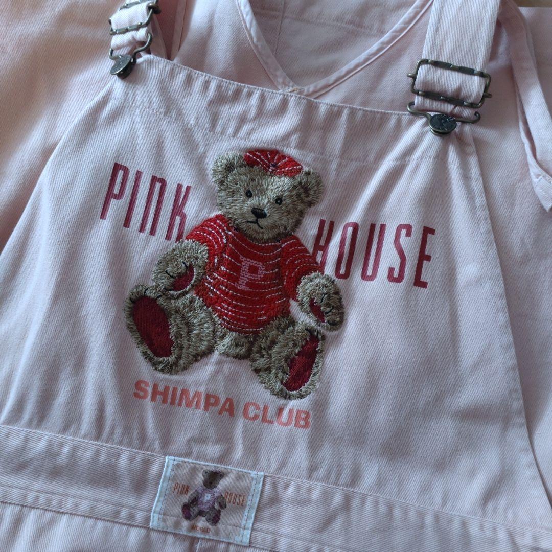 希少♡日本製 PINK HOUSE くま刺繍 ピンク ジャンパースカート PINK HOUSE（ピンクハウス）の「ひな菊ワッペン使いダンガリー