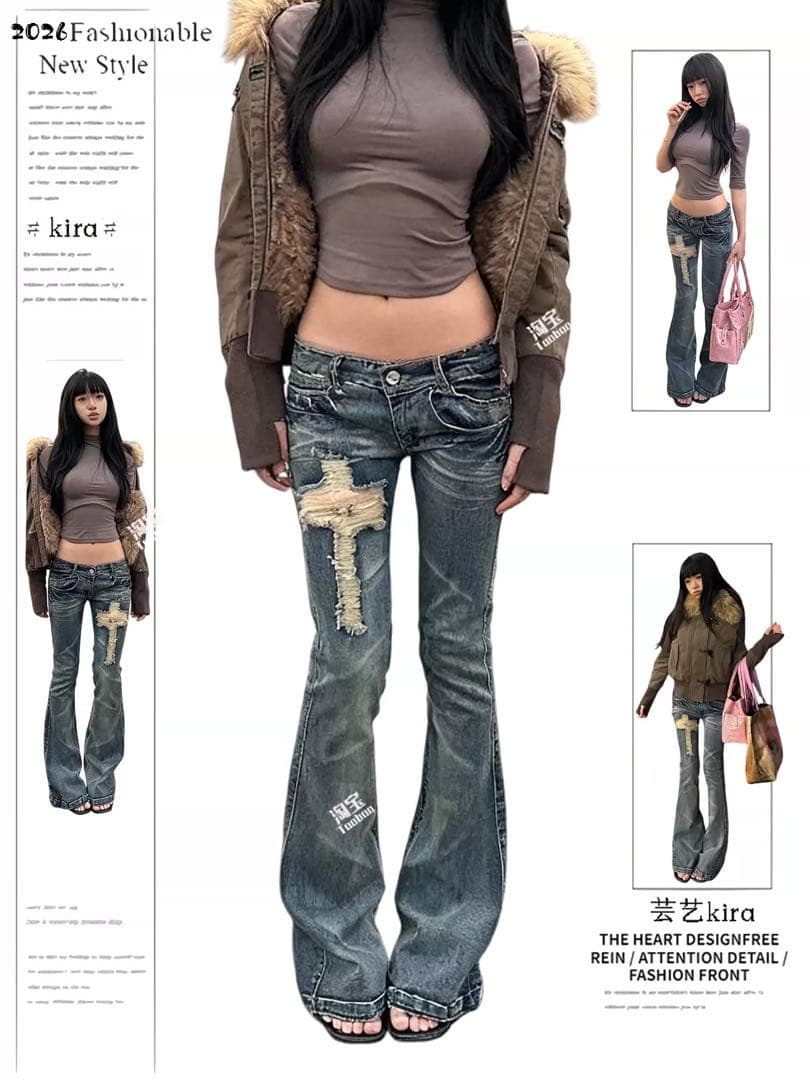 激レア】十字架クロス ダメージデニム フレアパンツ Y2K グランジ 韓国