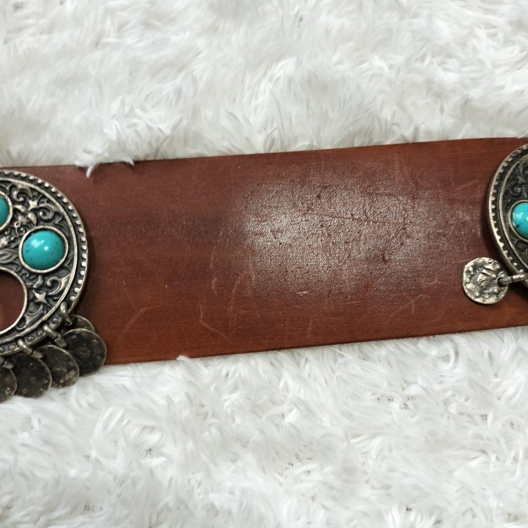 コンチョベルト 本革 ターコイズブルー ヴィンテージ 茶色 5連 - メルカリ