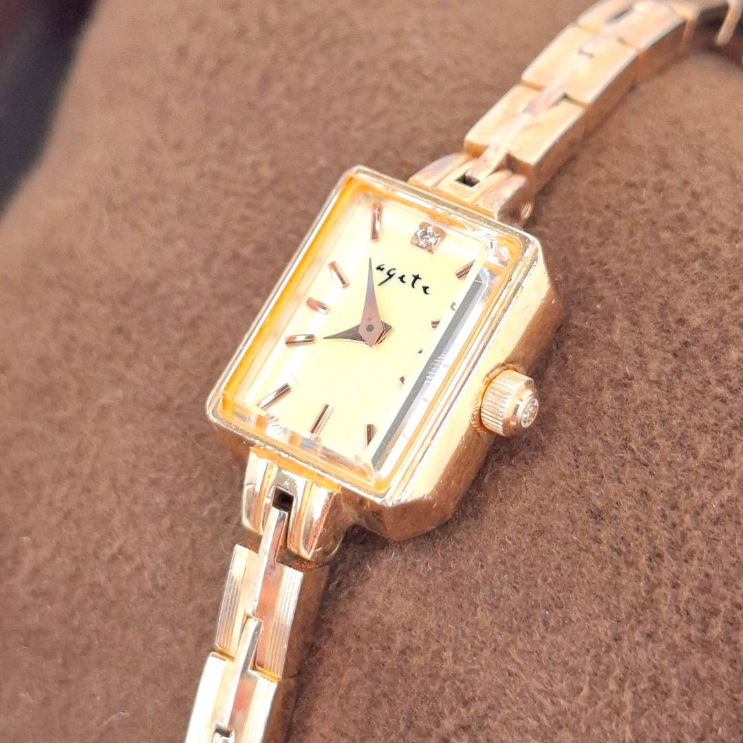 ✨箱付 アガット agete 0.02ct ダイヤ ピンクゴールド シェル文字盤