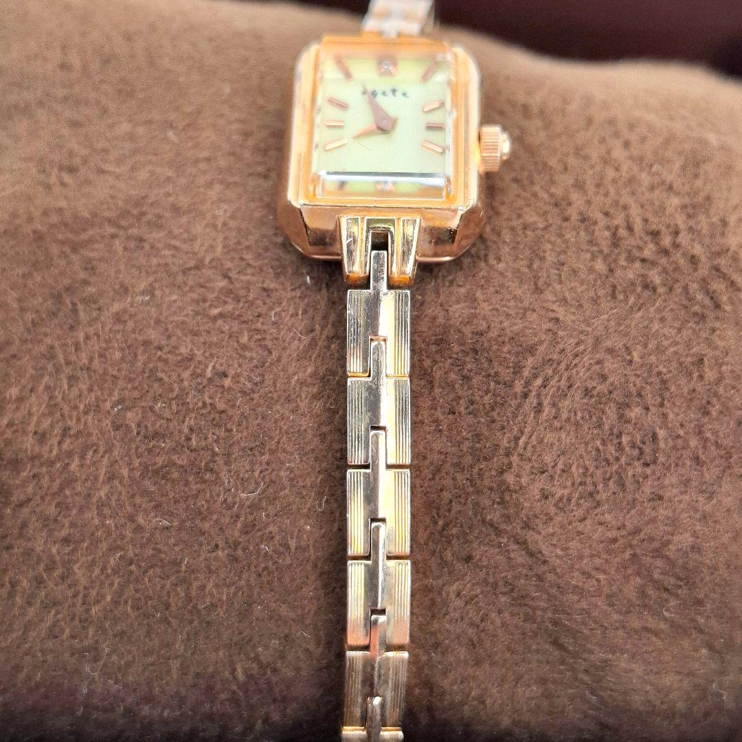 ✨箱付 アガット agete 0.02ct ダイヤ ピンクゴールド シェル文字盤