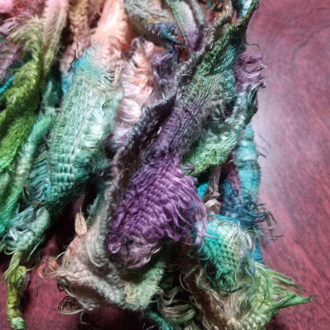 ⑤ジャンクジャーナル素材。手染め。生地端耳。フリンジ糸。変わり糸