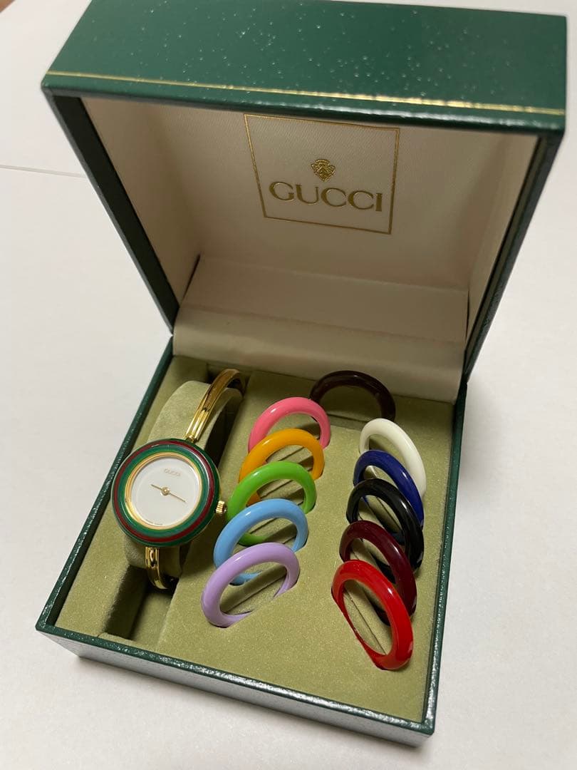 極美品 GUCCI グッチ チェンジベゼル12色完備 箱、保証書付き　稼働 美品 箱付き 稼働】GUCCI グッチ 11/12 2 チェンジベゼル6色 ゴールド