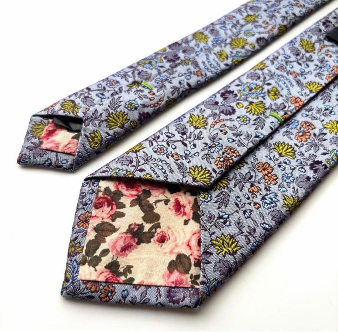 美品꧂ ポールスミス ネクタイ フローラルタイ 花柄 パープル グレー