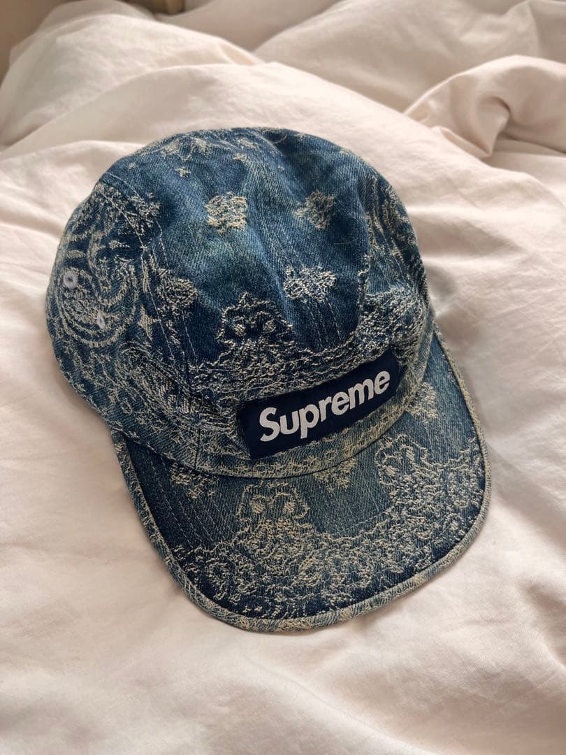 Supreme デニム刺繍キャップ NWT Supreme Needle Punch Denim 6-Panel Script Logo Hat Cap Blue