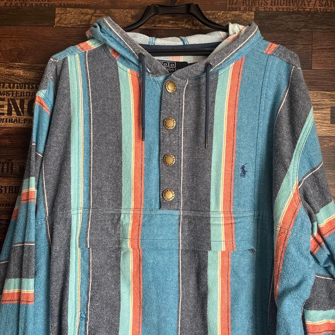 【希少】Polo Ralph Lauren ストライプメキシカンパーカー 希少配色】マルチカラー ストライプ メキシカンパーカー - メルカリ