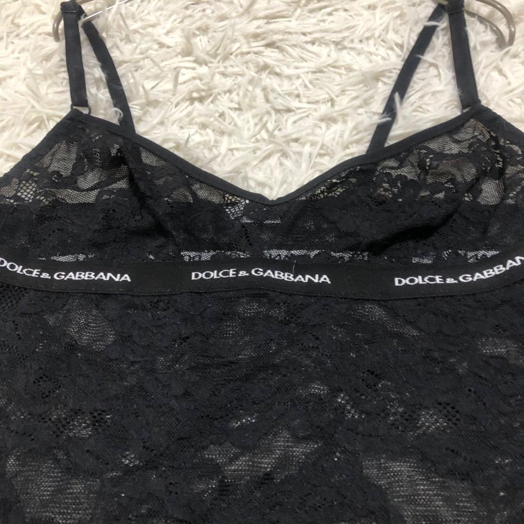 Y2K DOLCE&GABBANA 42 レース テープロゴ キャミソール 黒