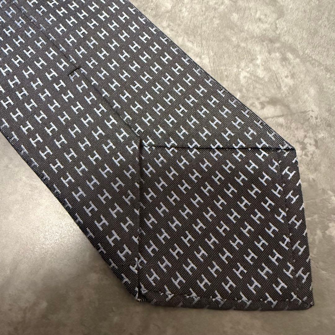 HERMES エルメス ネクタイ グレー ファソネ H柄 定番 王道 結婚式