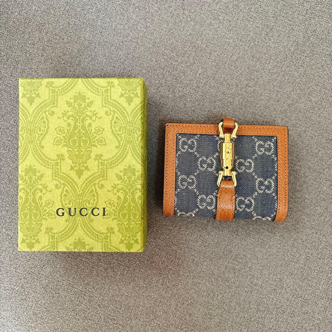 GUCCI グッチ GGデニムジャッキー 1961 ミニウォレット 二つ折り財布 GUCCI グッチ ジャッキー 1961 ミニウォレット 二つ折り財布 レザー