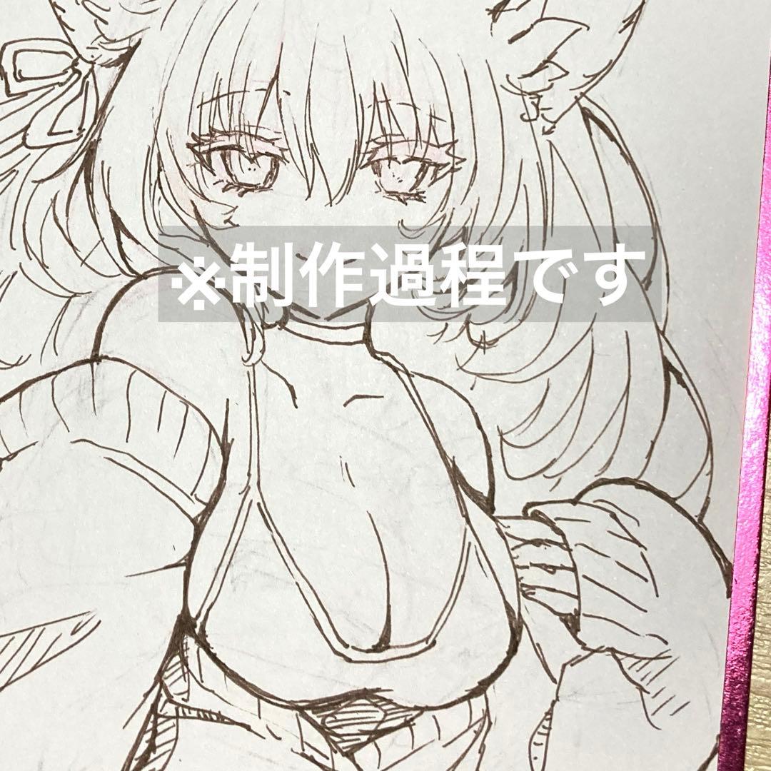 訳あり】白狐の女の子 ミニ色紙 手描きイラスト オリジナル 原画