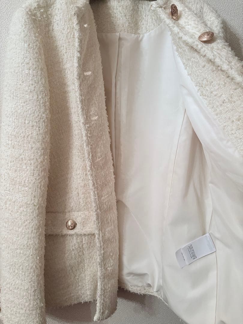 CELFORD ファンシーツイードロングジャケット 38 白 - メルカリ