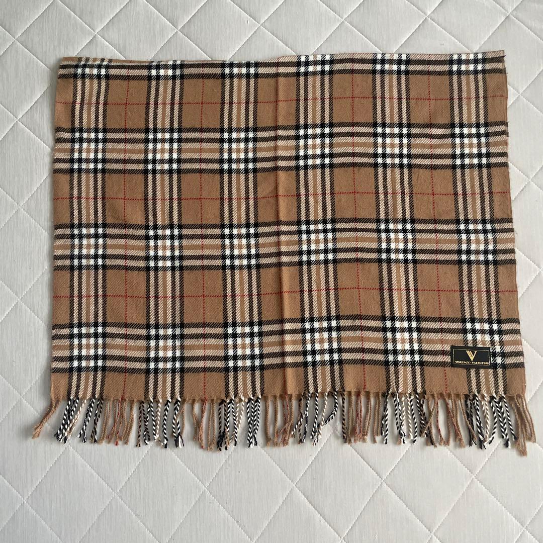 ヴィンセントヴァレンティノ フリンジ チェック マフラー - メルカリ