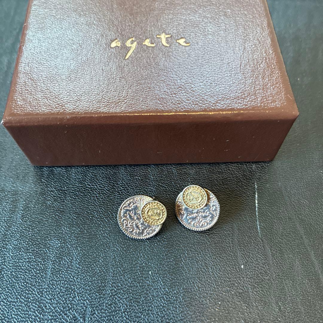 ageteシルバーモチーフスタッズピアスk10 両耳 ageteシルバーコインモチーフスタッズピアスk10 両耳 - メルカリ