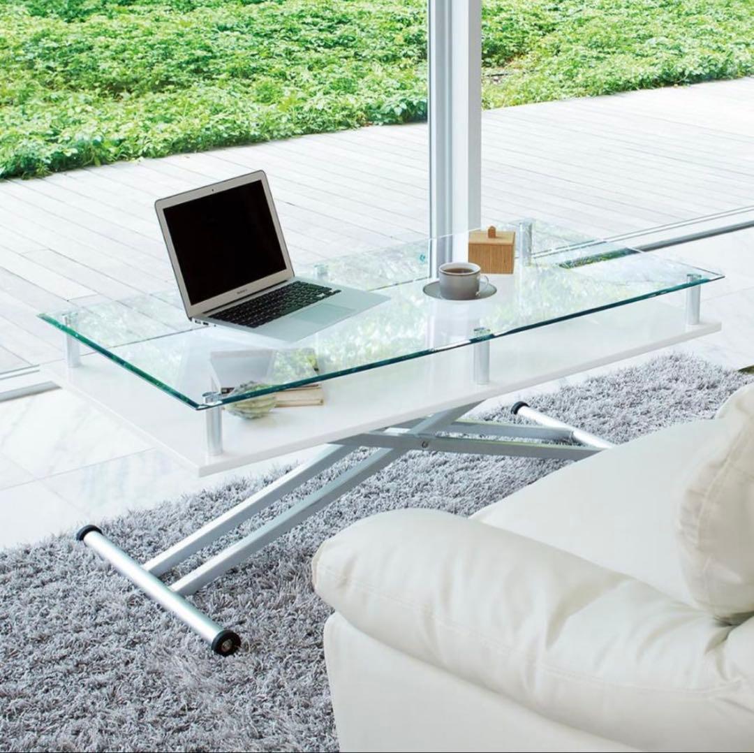 処分の関係で今週まで値段です】昇降テーブル(強化ガラス)