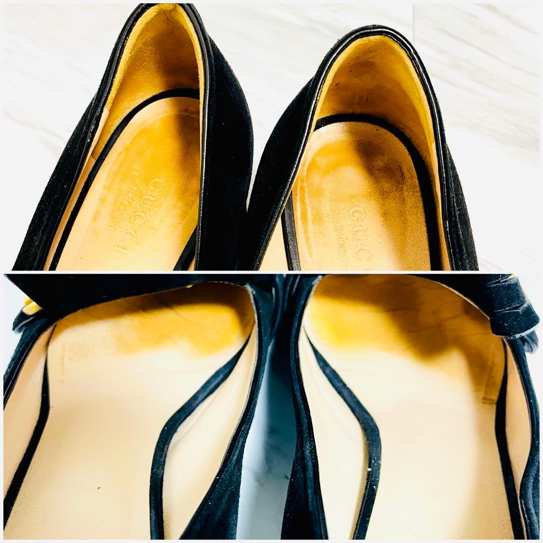 GUCCI GGマーモント フリンジ パンプス スエード 黒 25.5cm
