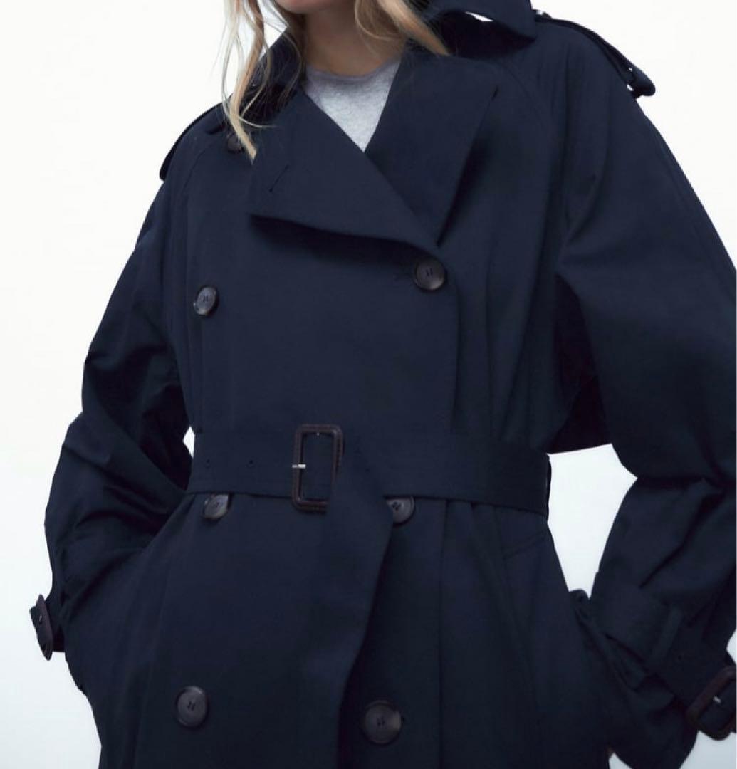 値下げ！ZARA☆ 美品☆トレンチ☆ネイビーベルト オーバーサイズ
