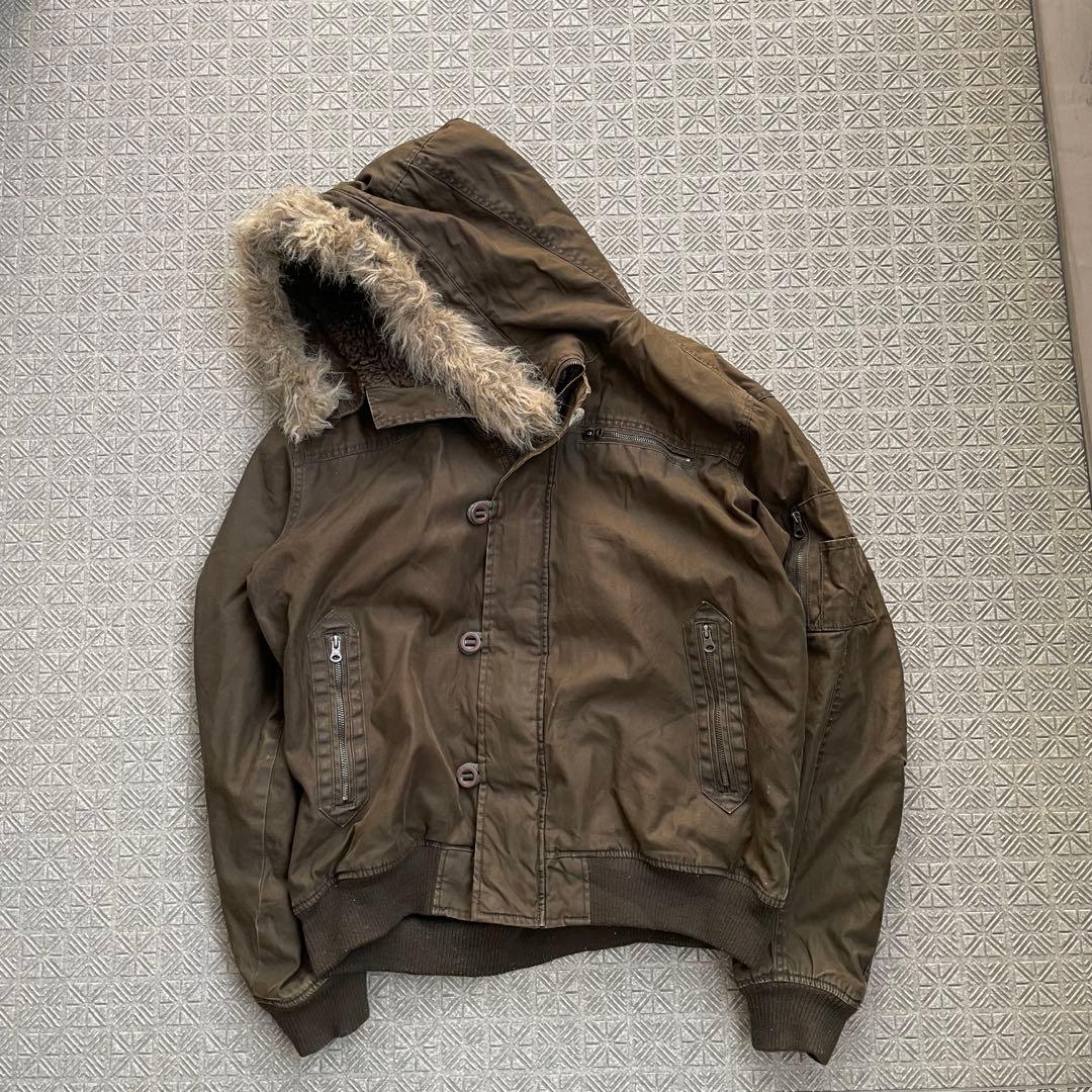 Y2K N2B 短丈 フライト ボンバー ジャケットCargo ファーフード45