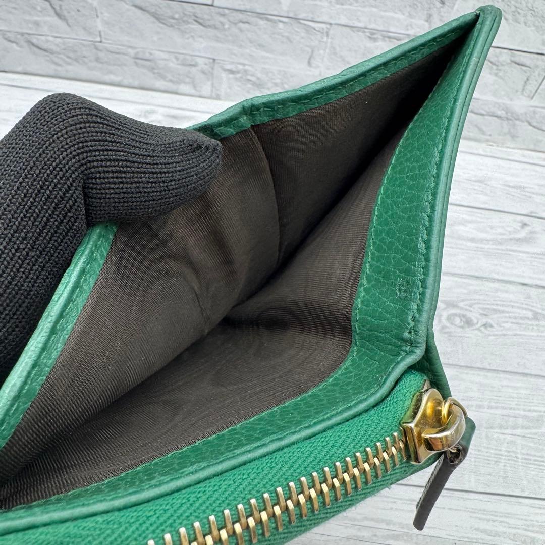 美品】GUCCI 二つ折り財布 ラウンドジップ GG柄 キャンバス グリーン