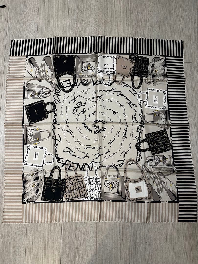 Fendi バッグデザイン スカーフ 85✖️85 Fendi Scarf Brown Silk Cotton Zucca Pattern Women Italy 112784 | eBay