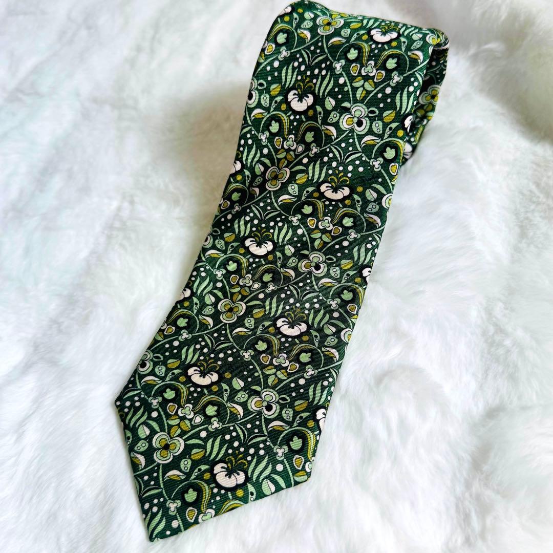 美品】エミリオプッチ ネクタイ 花柄 総柄 フラワー シルク グリーン