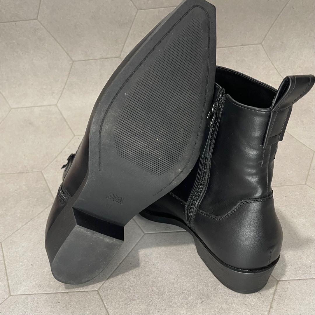 ☆極美品☆ZARAレザーブーツ サイドジップ ポインテッドトゥ 27.5