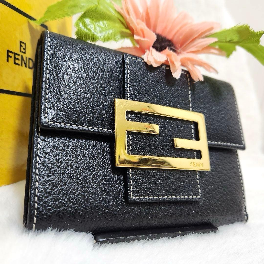 ✨新品未使用　箱付き✨フェンディ　三つ折り　ズッカ　　レザー　ブラック　金具 FENDI（フェンディ） 二つ折り財布 Bi-Fold Wallet 7M0356 AFF2 メンズ