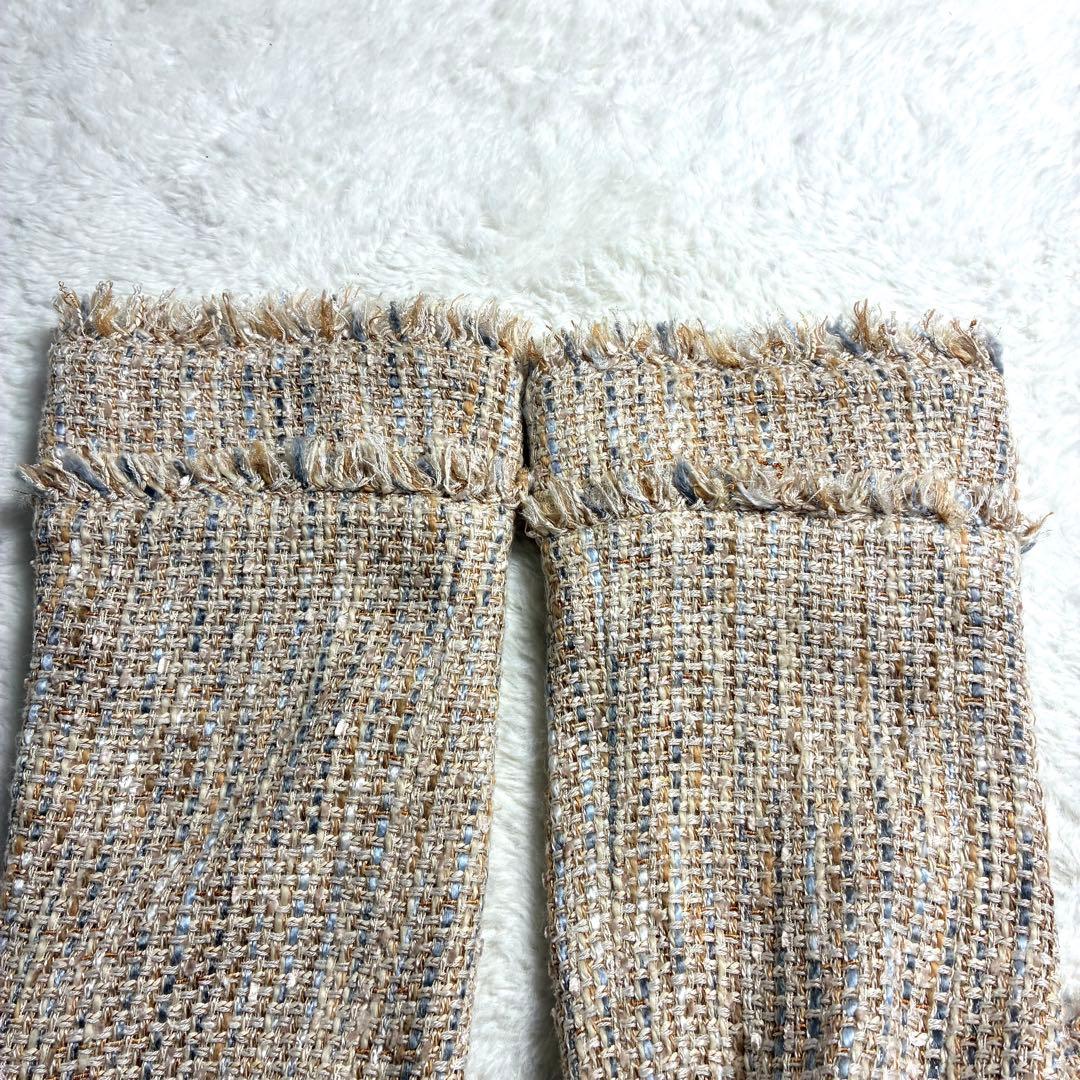 ANAYI アナイ カラーミックスツィード ノーカラー ジャケットベージュ