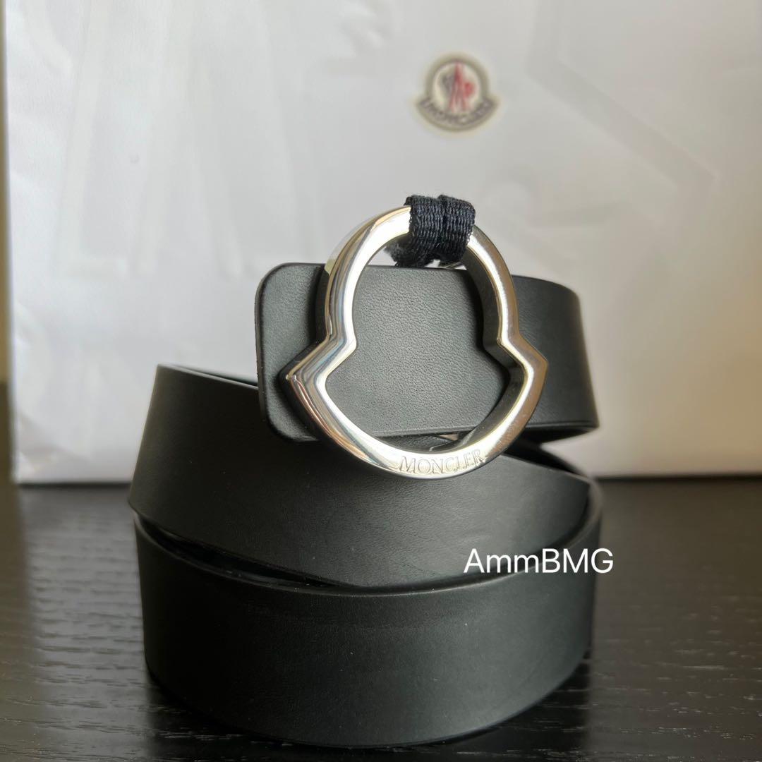 新品 Moncler モンクレール シルバー ロゴバックル ベルト 48 メンズ モンクレール GP×革 ブラック シルバー ロゴバックル ベルト メンズ