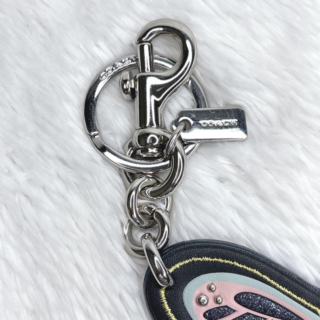 COACH コーチ チャーム キーリング 蝶 バタフライ ブルー レザー