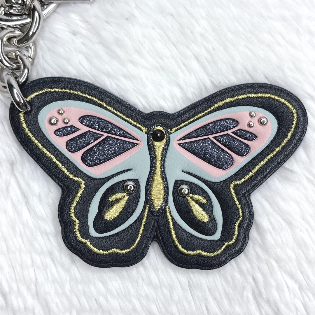 COACH コーチ チャーム キーリング 蝶 バタフライ ブルー レザー