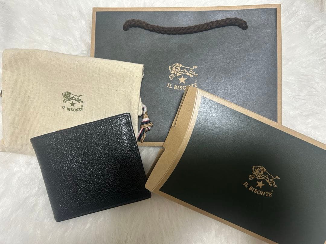 IL BISONTE 黒 レザー財布 イルビゾンテ Il Bisonte 二つ折り財布 カードケース 財布 メンズ