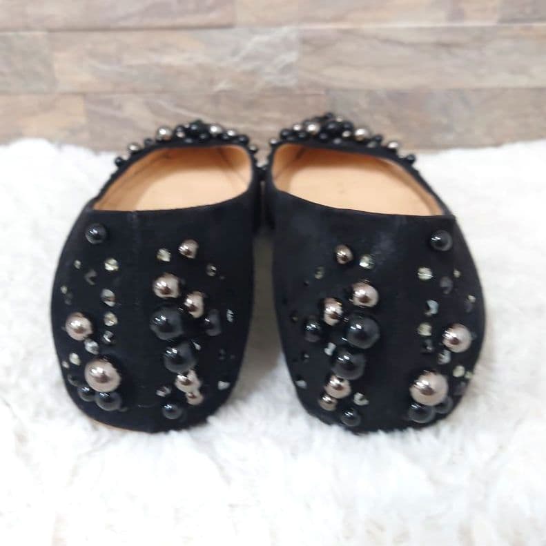 クリスチャンルブタンラインストーンポールスタッズフラットシューズ24cm