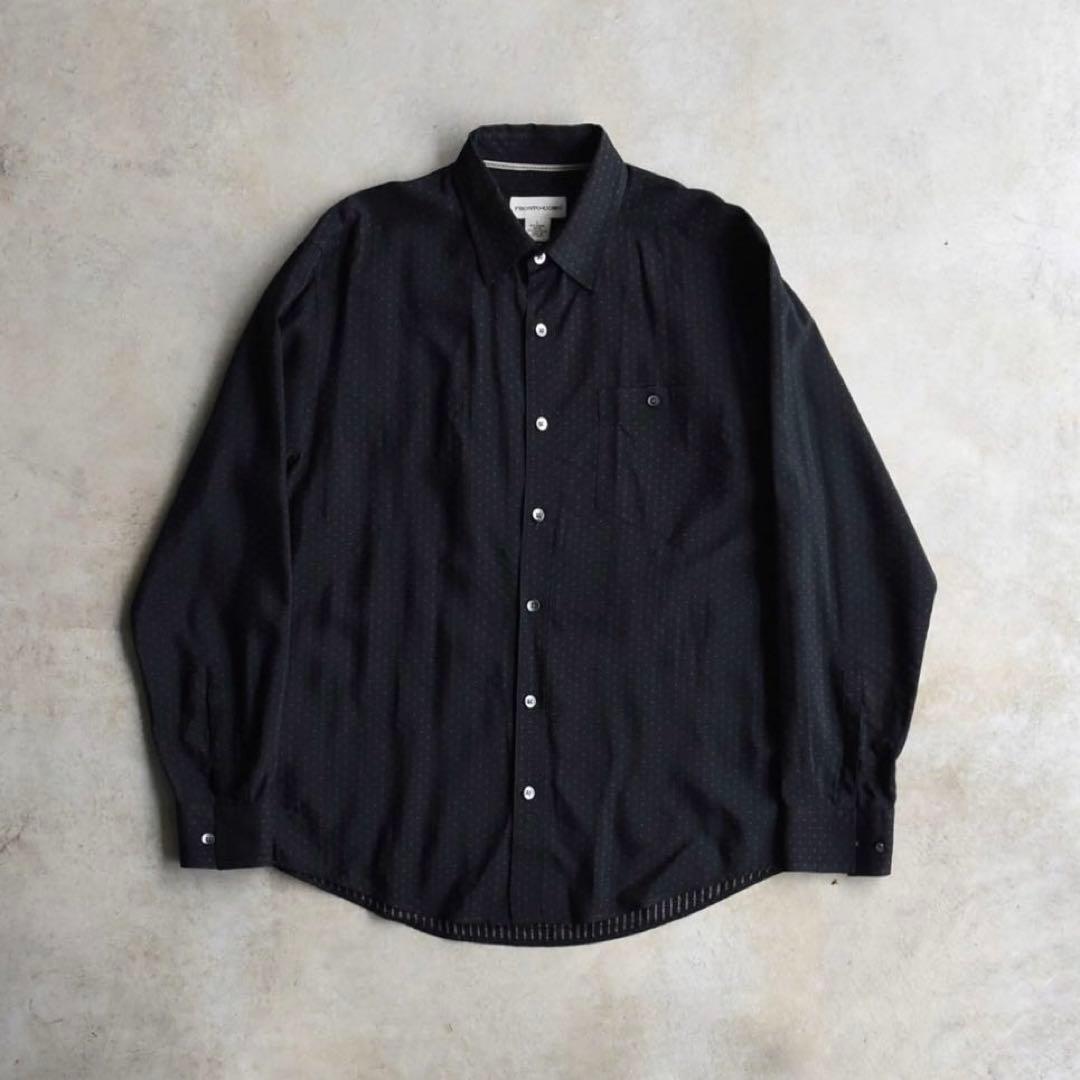 90s プロントウォモ ドット レーヨンシャツ 黒ブラック L ヴィンテージ
