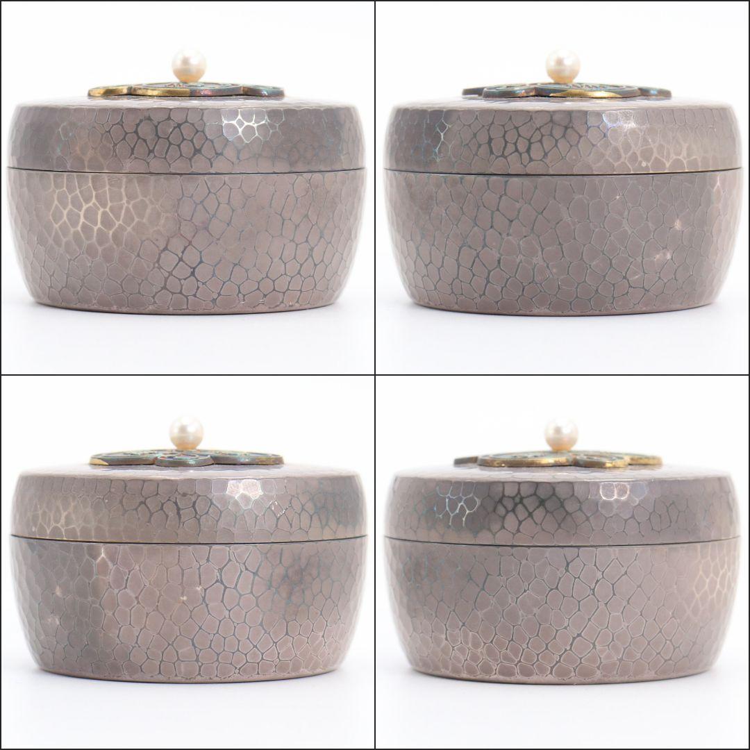 純銀製 ボンボニエール 福禄寿 真珠摘 槌目蓋物 ヤンポ 約184g M665