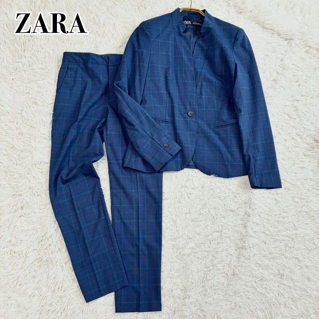 美品✨ZARA ペンチェック 洗える ノーカラー スーツ セットアップ S-M