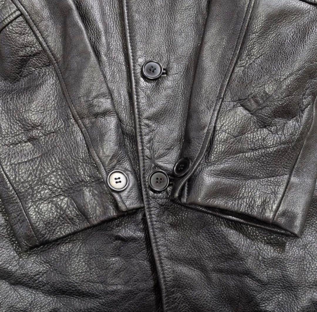 極上のシボ革☆ヴィンテージ カーコート ライナー付 黒 実寸XL相当 超