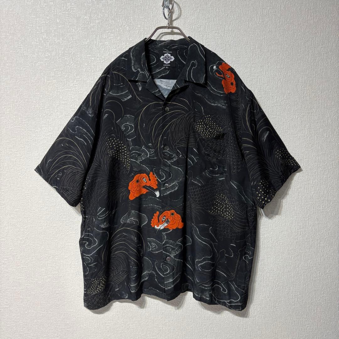 GAKKIN × BUDSPOOL 渦軍鶏 ハワイアン アロハシャツ ブラック - メルカリ