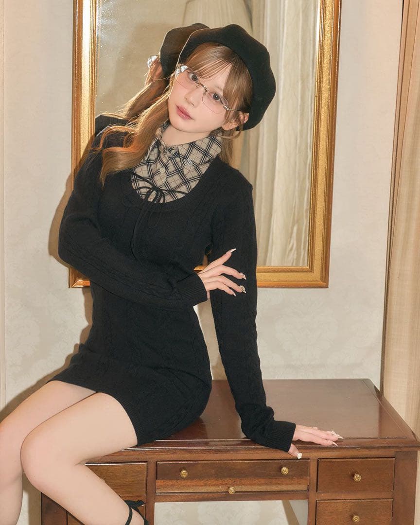 michelleMacaron シャツレイヤード風ニットワンピース フリーサイズ michellMacaron シャツレイヤード風ニットワンピース｜Yahoo!フリマ